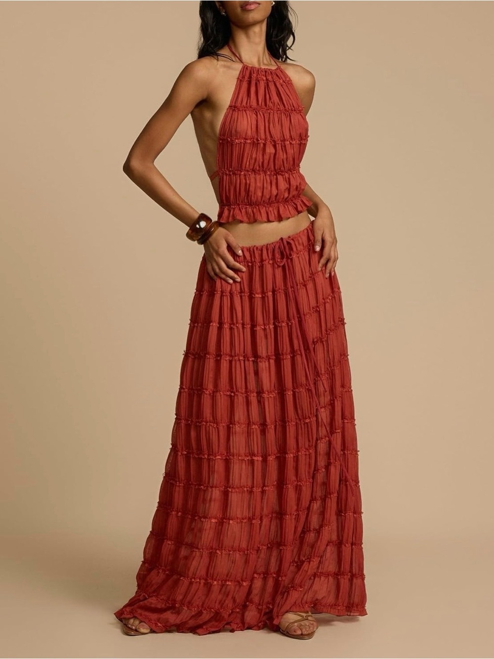 Women’s Boho Maxi Skirt Set w/ Open Back